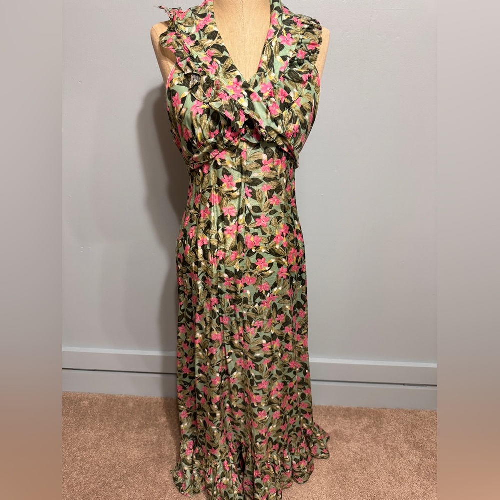 Vintage Handmade Floral Ruffle Maxi Dress